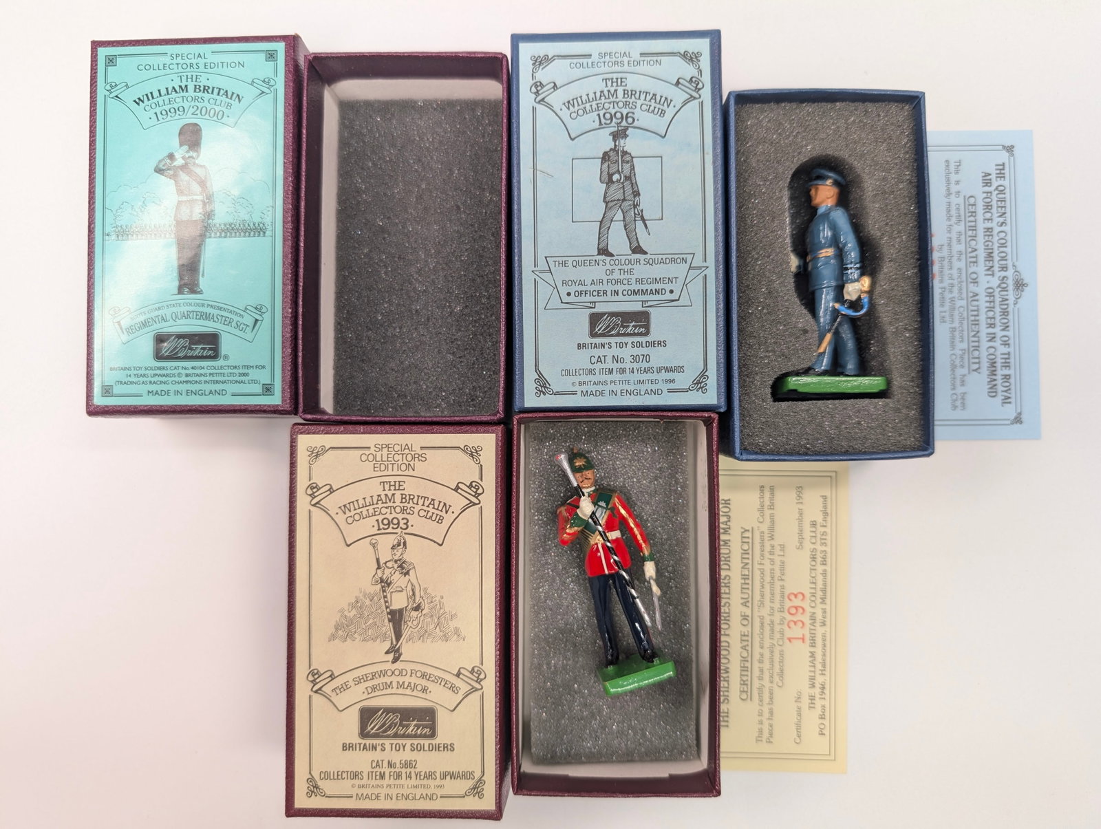 3) WILLIAM BRITAIN COLLECTORS CLUB FIGURES: ALL REMAIN IN VERY GOOD CONDITION IN BOX.