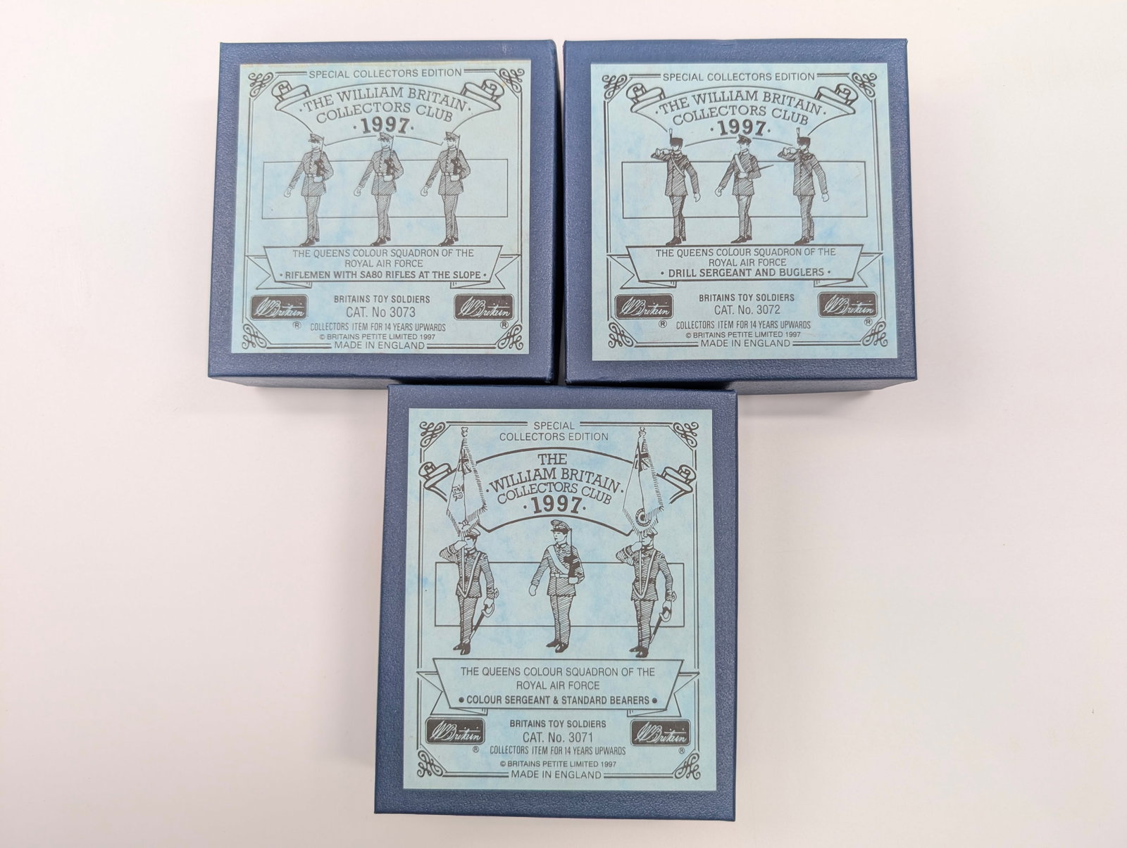 3) WILLIAM BRITAIN COLLECTORS CLUB FIGURES: ALL REMAIN IN VERY GOOD CONDITION IN BOX.
