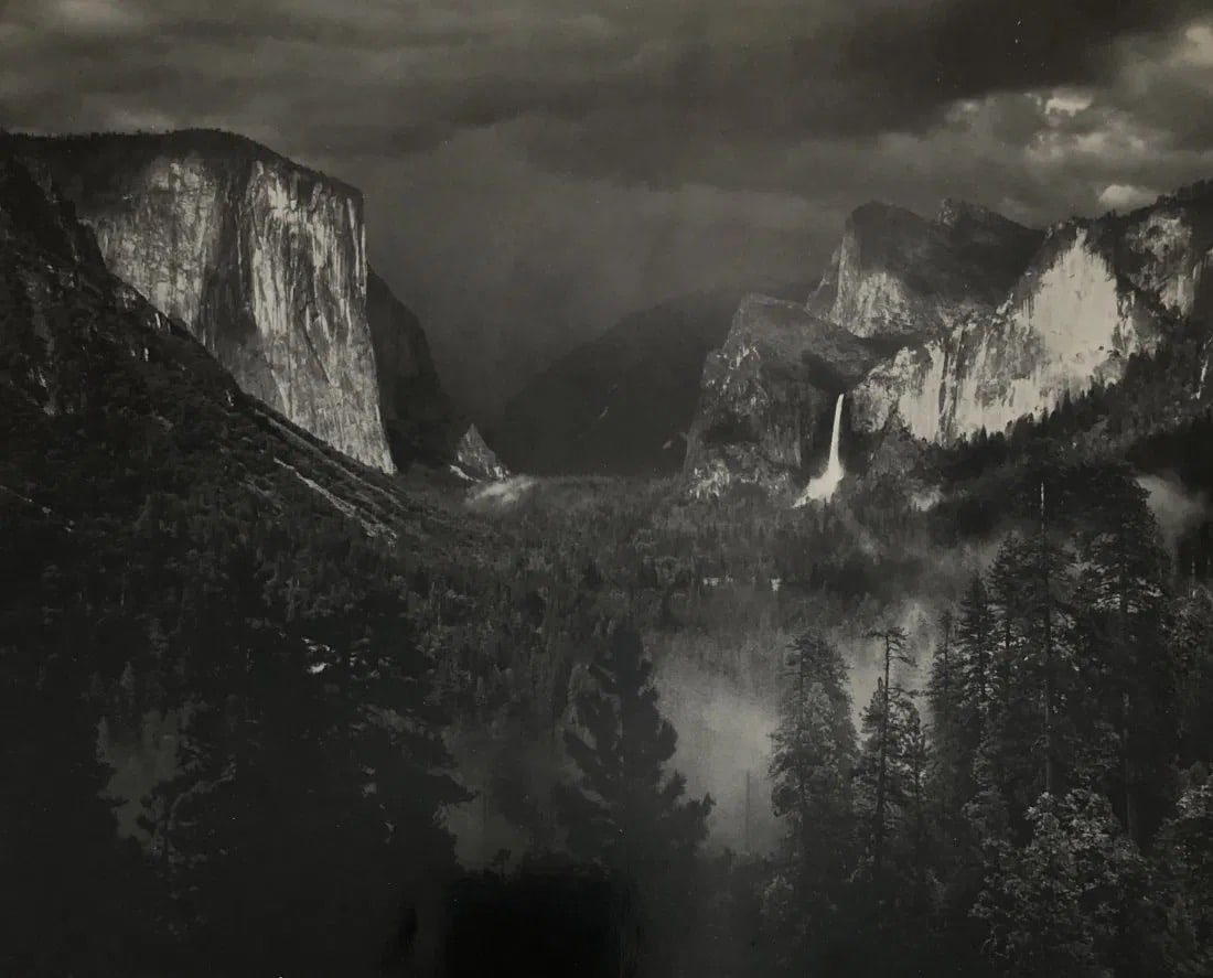 ANSEL ADAMS (B.1902-1984)Yosemite Valley, Thunderstorm Black and white photo on glossy paper. 7: ANSEL ADAMS (B.1902-1984)Yosemite Valley, Thunderstorm Black and white photo on glossy paper. 7 1/2" x 9 1/2" inches
