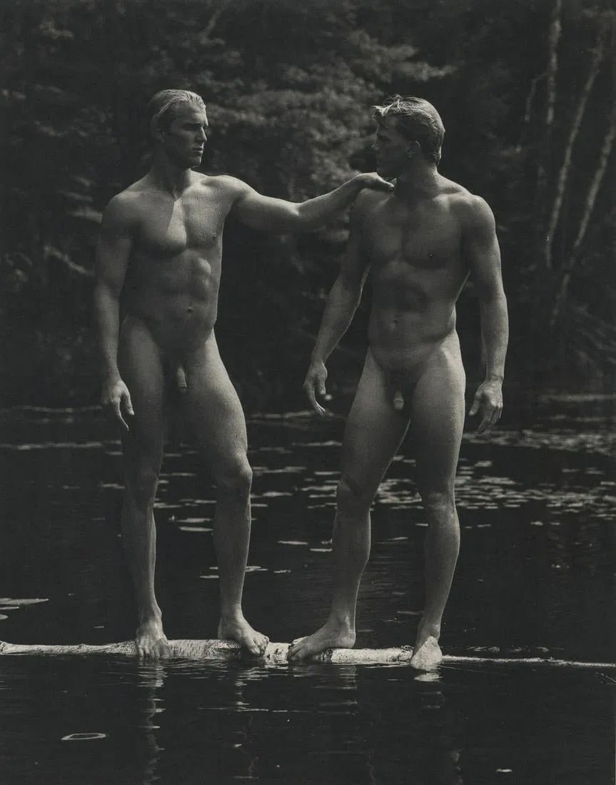 Bruce Weber (American, b. 1946) Jason and Christian, Bear Pond, 1989: Bruce Weber (American, b. 1946) Jason and Christian, Bear Pond, 1989. Gravure Print. Measures: 9 1/3 x 7 1/3 inches.