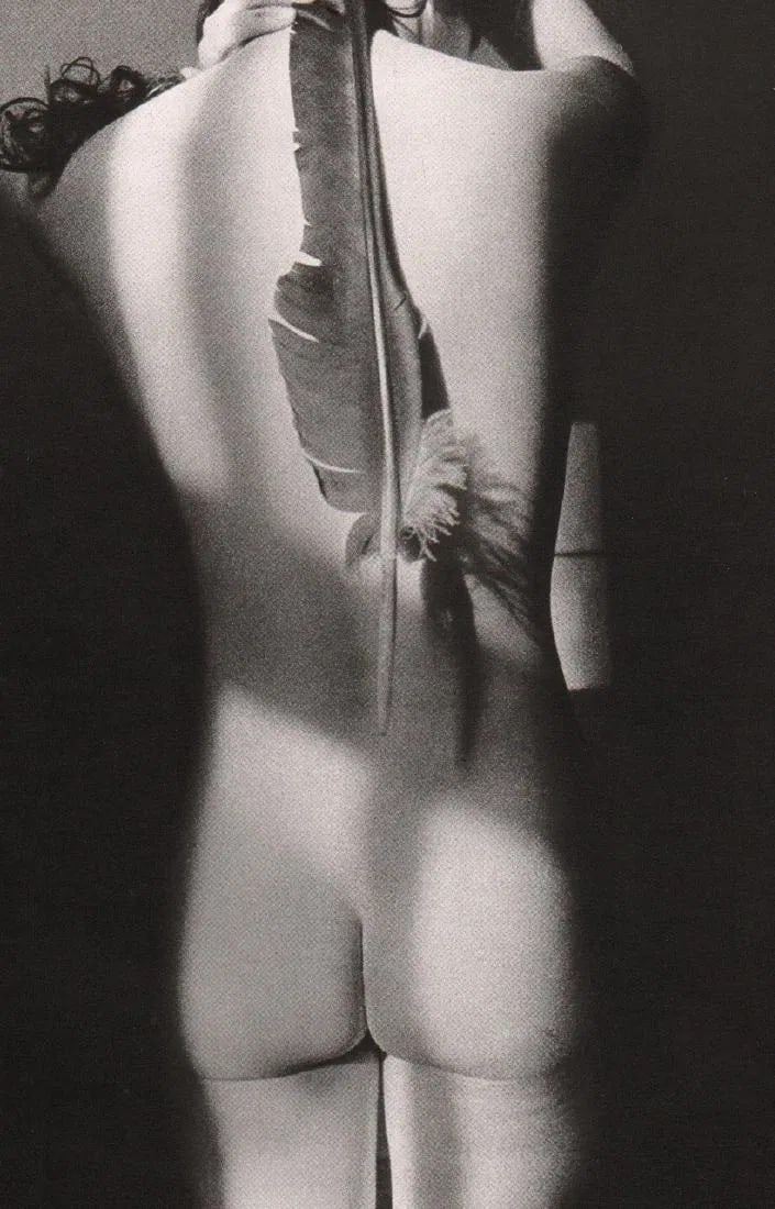 Ralph Gibson - Nude with Feather: Ralph Gibson - Nude with Feather. Gravure Print. Measures: 5 1/2 x 9 inches.