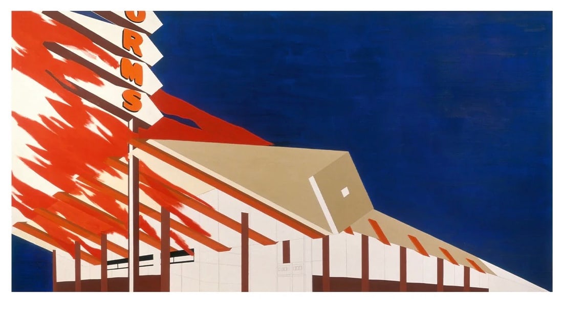 Ed Ruscha La Cienega, On Fire offset lithograph: Measures 30 x 18 inches, 1964