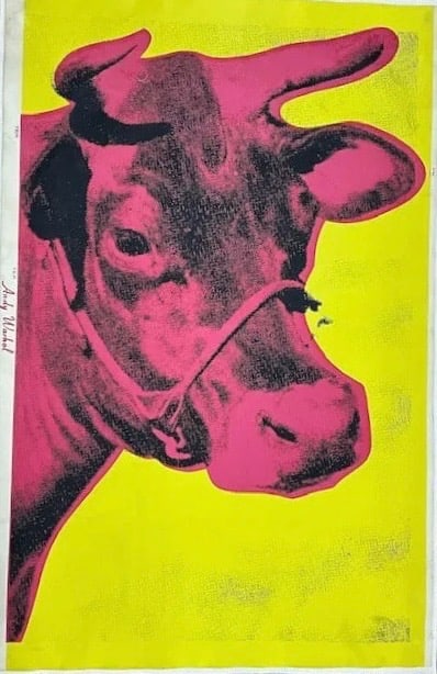 Andy Warhol Cow Wallpaper: Warhol Wallpaper Measures 29.5 X 45 Inches, linen backed