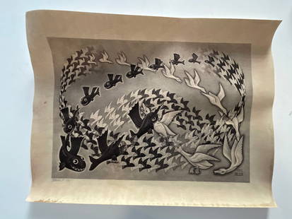 M.C. ESCHER (1898-1972) Predestination (Topsy-Turvy World): M.C. ESCHER (1898-1972),Predestination (Topsy-Turvy World)Lithograph, signed and numbered in the plate lower left, staining and water damage, measures 20 x 15 inches