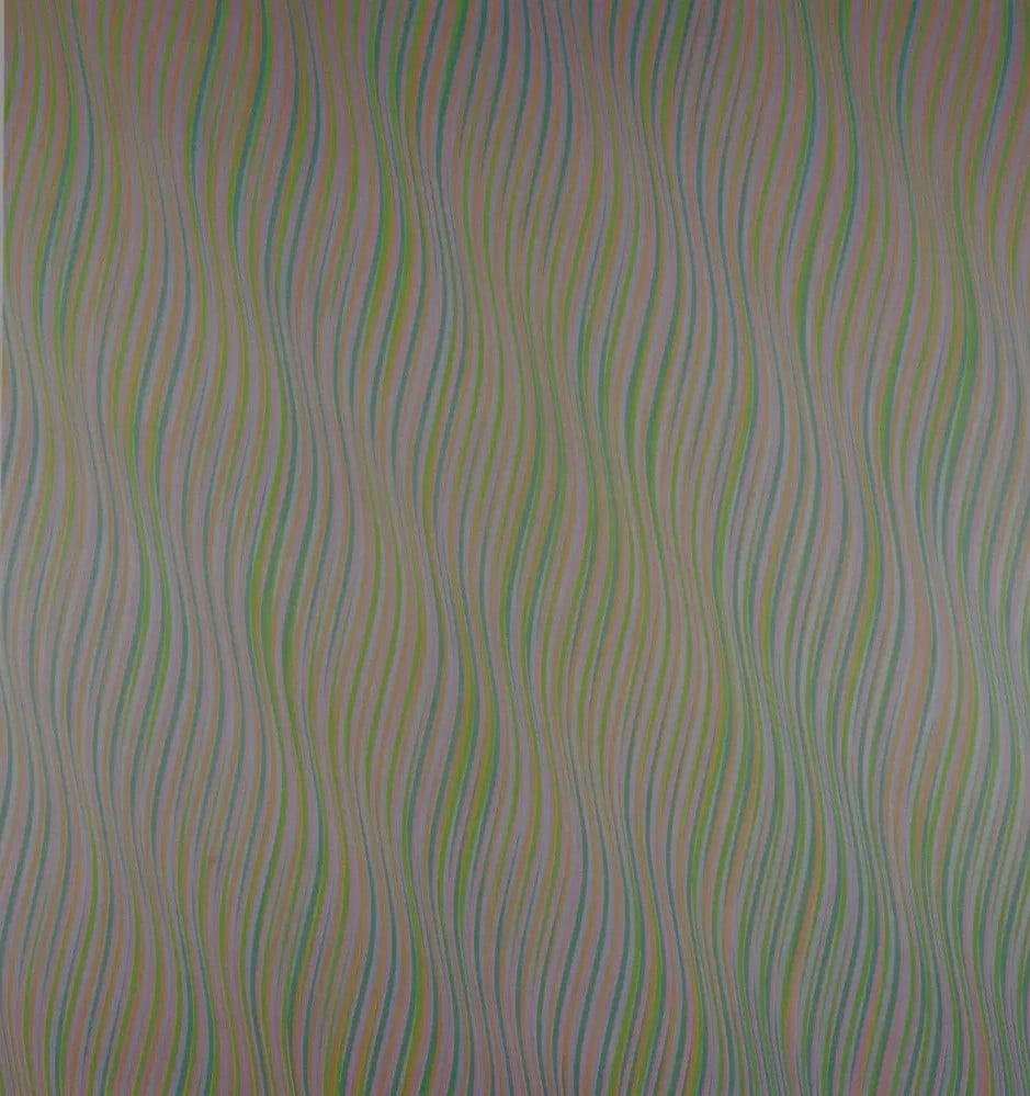 Bridget Riley (British, b. 1931): Bridget Riley Yellow & Blue Offset Lithograph. Measures: 9 x 8 inches.