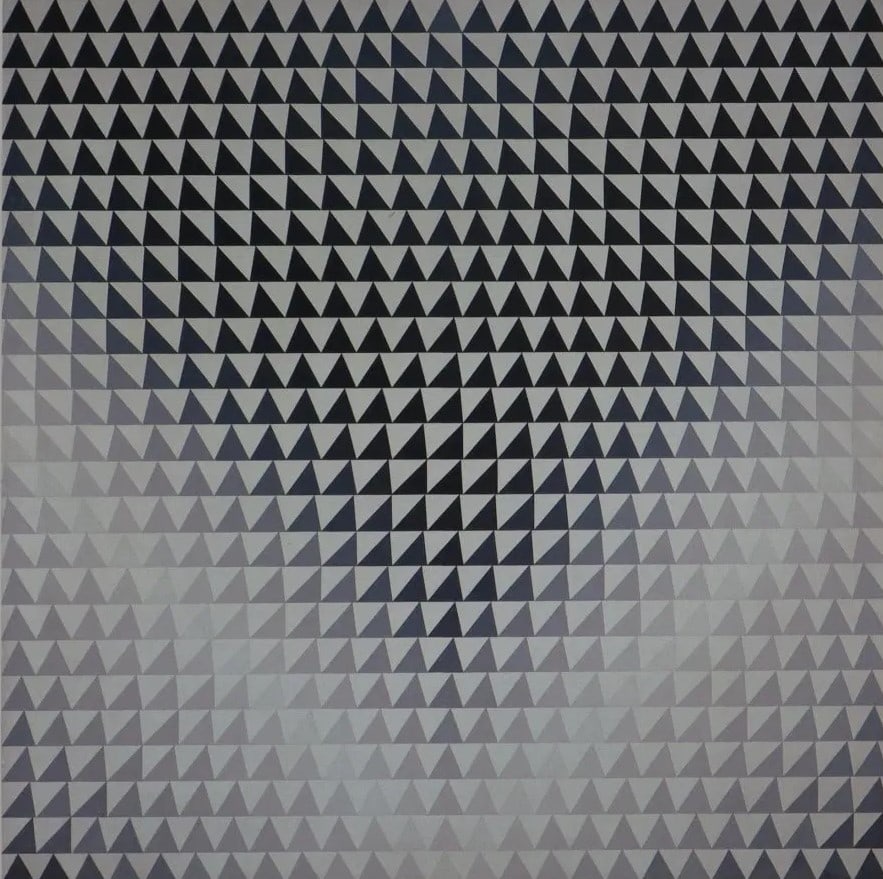 Bridget Riley (British, b. 1931): Bridget Riley Triangular Squares Offset Lithograph. Measures: 6 1/2 x 6 1/2 inches.