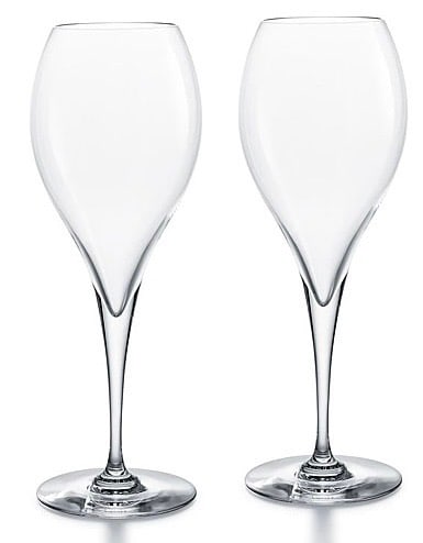 Baccarat Crystal Oenologie Champagne Flute Glasses, Pair: Measures 8 inches tall, signed
