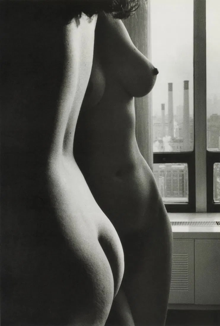 Lucien Clergue - Two Figures by the Fireplace, New York: Lucien Clergue - Two Figures by the Fireplace, New York. Photolitho. Measures: 8 x 12 inches.