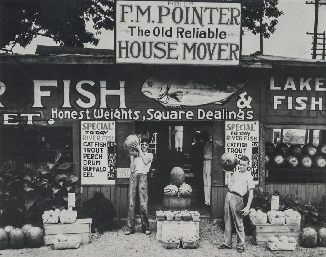 Walker Evans - Roadside Stand, near Birmingham: Walker Evans - Roadside Stand, near Birmingham. Photolitho. Measures: 6 1/2 x 5 inches.