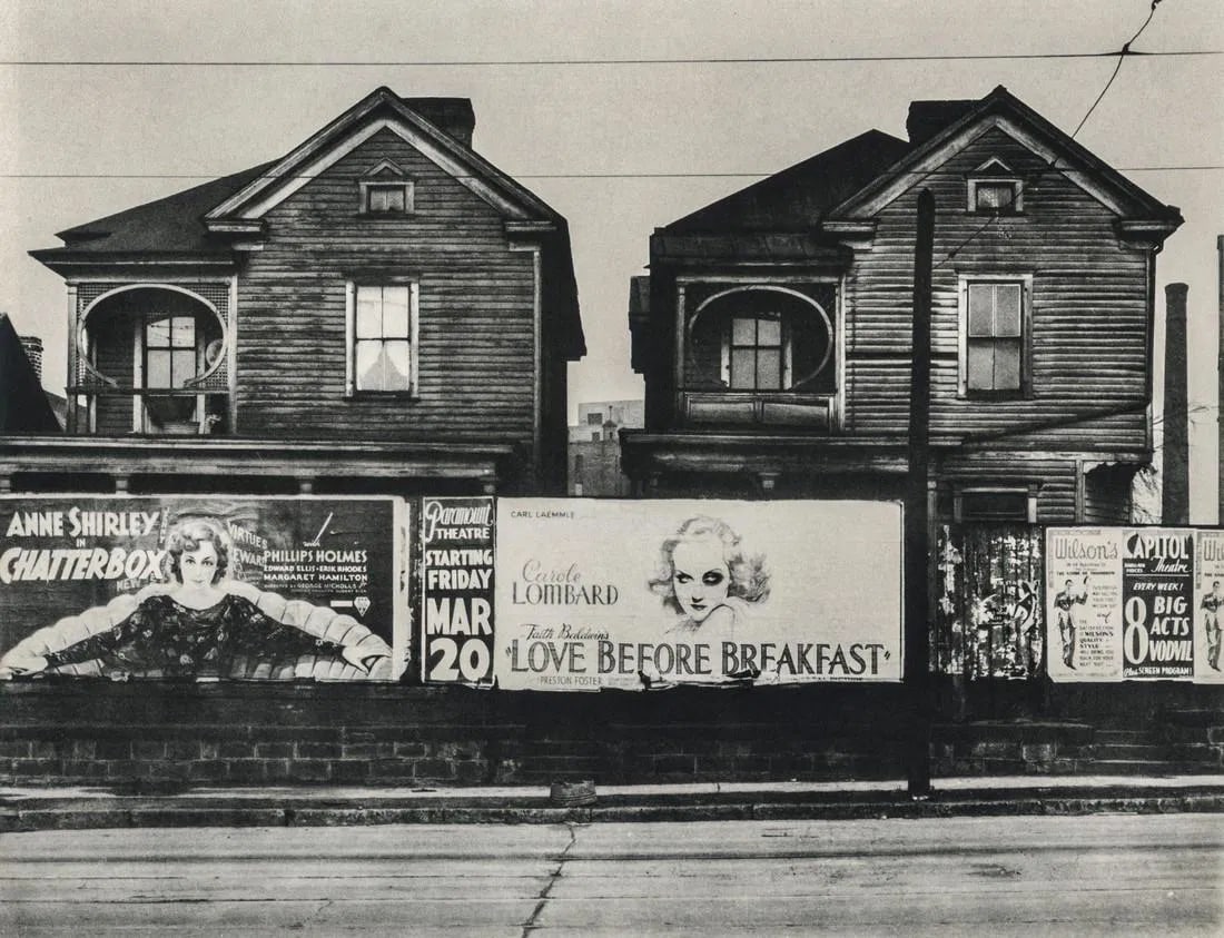 Walker Evans - Billboards, Frame Houses, Atlanta, 1936: Walker Evans - Billboards, Frame Houses, Atlanta, 1936. Photolitho. Measures: 9 1/3 x 7 inches.