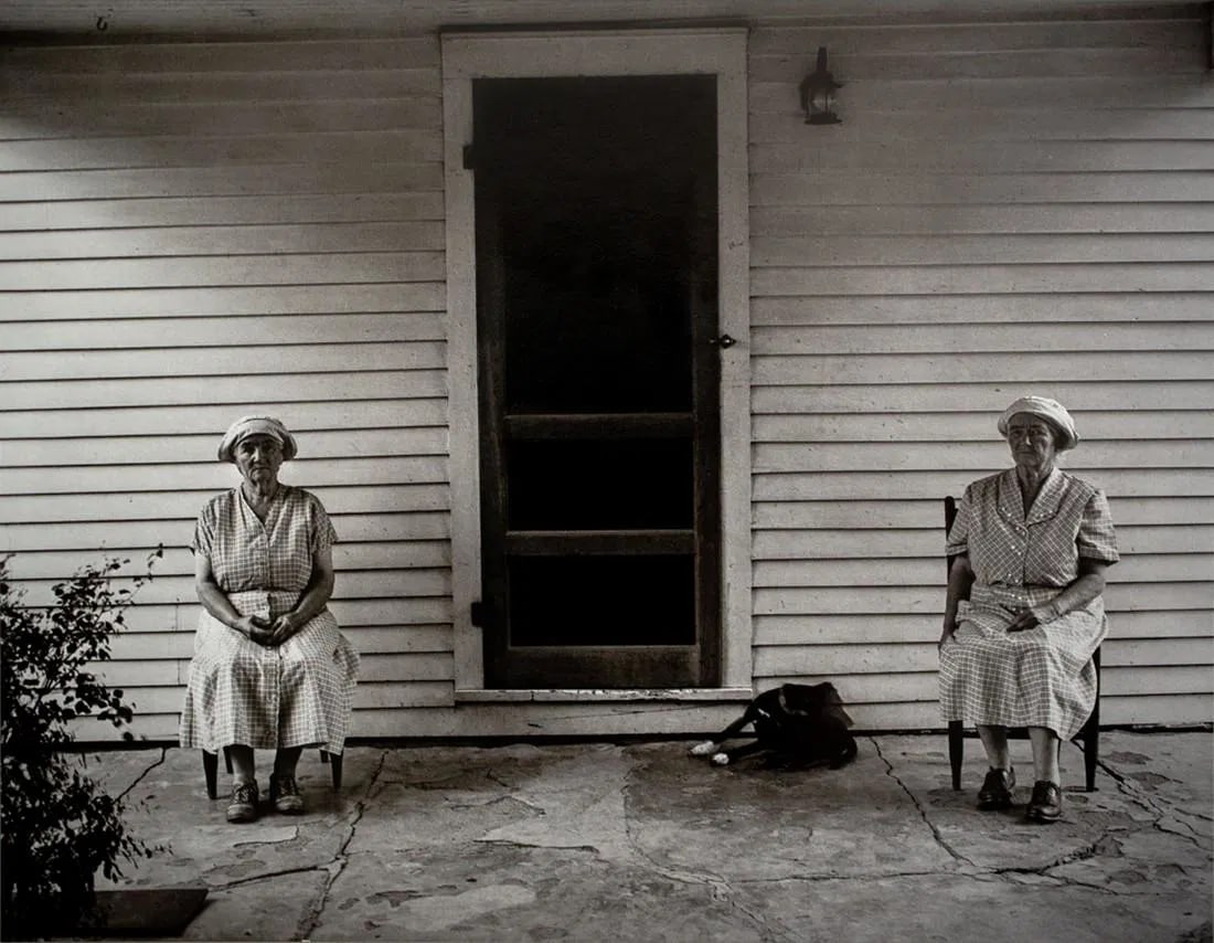 Jack Welpott - The Farmer Twins, Stinesville, Indiana: Jack Welpott - The Farmer Twins, Stinesville, Indiana. Photolitho. Measures: 8 x 6 inches.