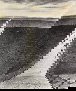 Christopher Richard Wynne Nevinson (British, 1889-1946): Christopher Richard Wynne Nevinson (British, 1889-1946). The Road from Arras to Bapaume. Offset Lithograph. Measures: 18 1/2 x 15 inches. Signed lower right side in the plate.