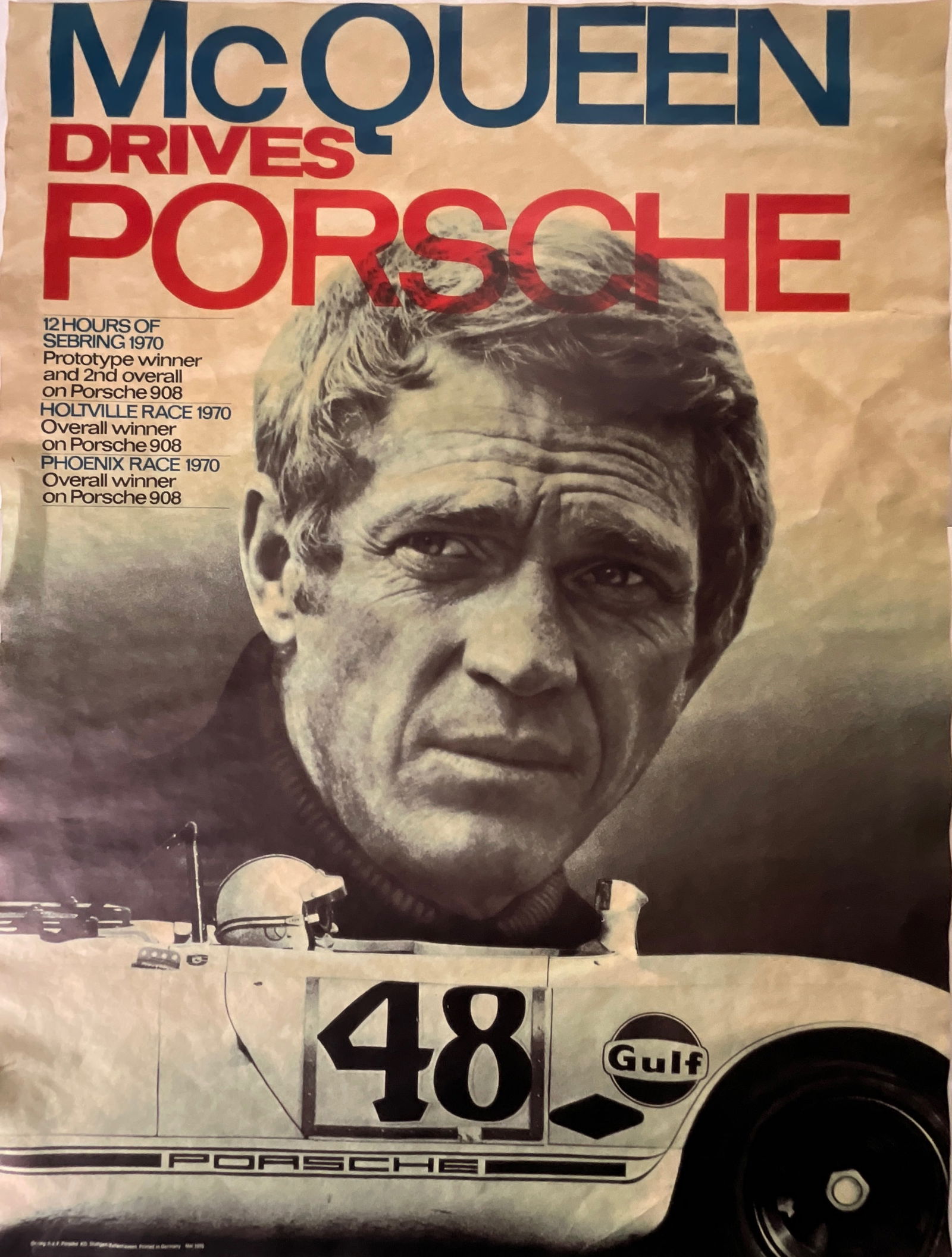 Steve McQueen Drives Porsche movie poster 1970 (1 of 2)