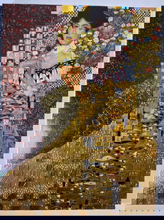 After Gustav Klimt Oil on Canvas: After Gustav Klimt Oil on Canvas. Measures: 30 x 40 inches. Signed to front and stamped to verso.