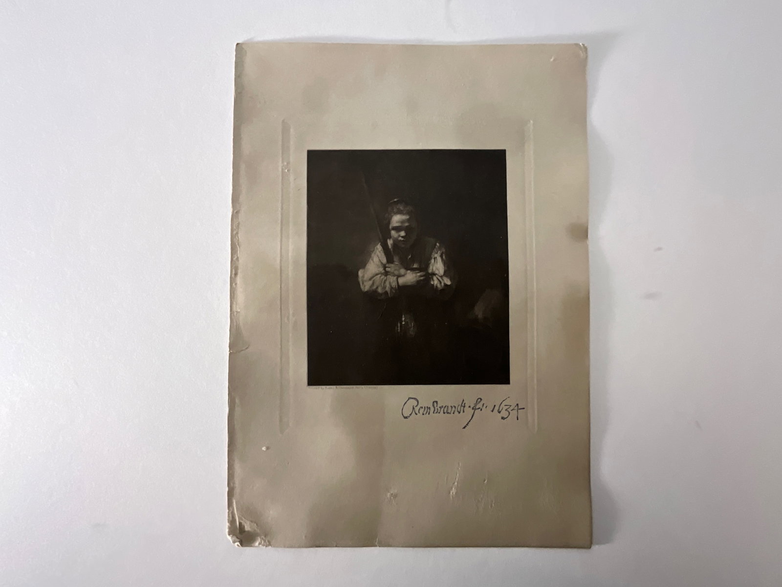 Rembrandt etching: Measures 11 3/4 x 8 1/2 inches, rough condition, stamped signature