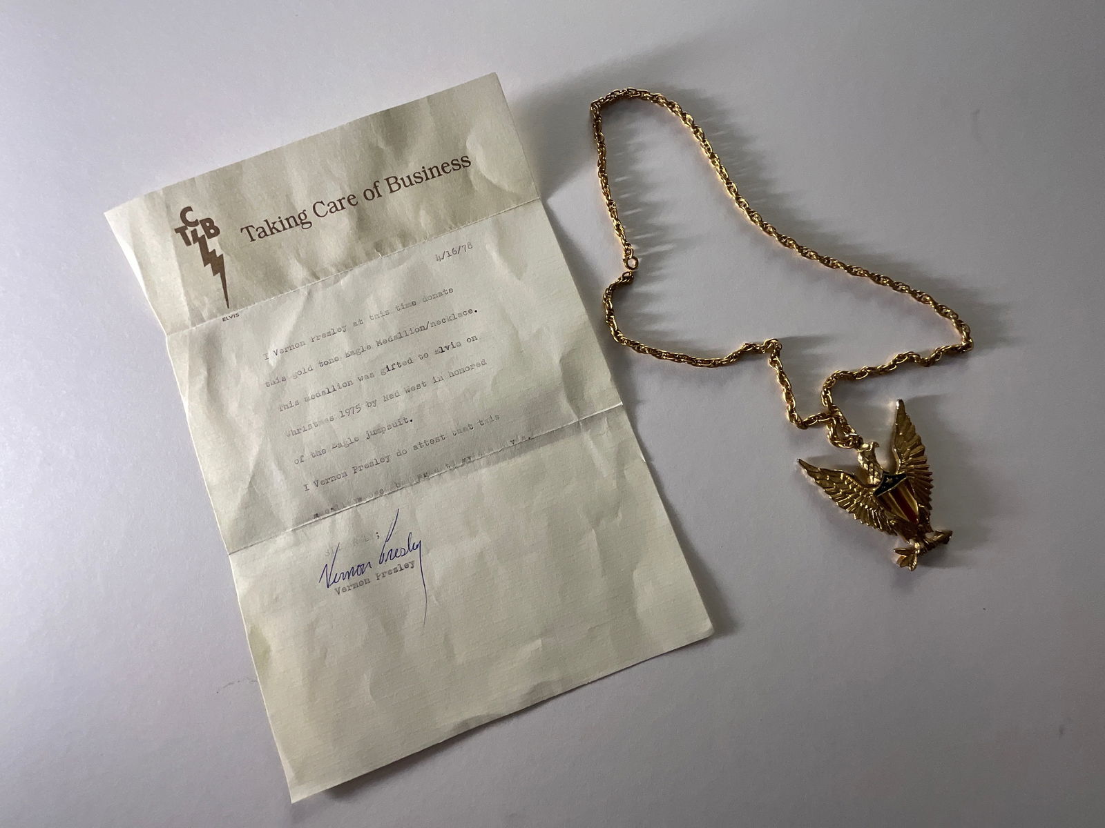 Elvis Presley owned and worn Eagle Medallion TCB letter (1 of 5)