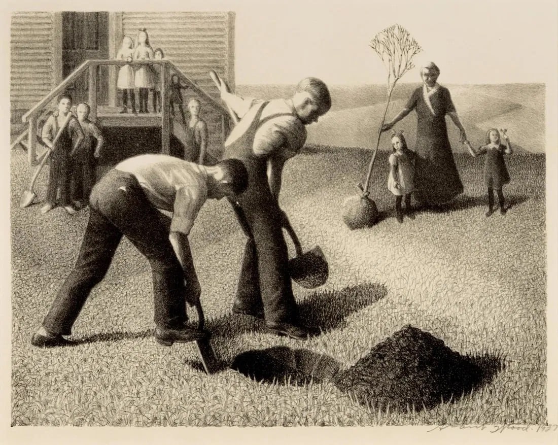 Grant Wood "Tree Planting Group" Lithograph 1930’s (1 of 1)