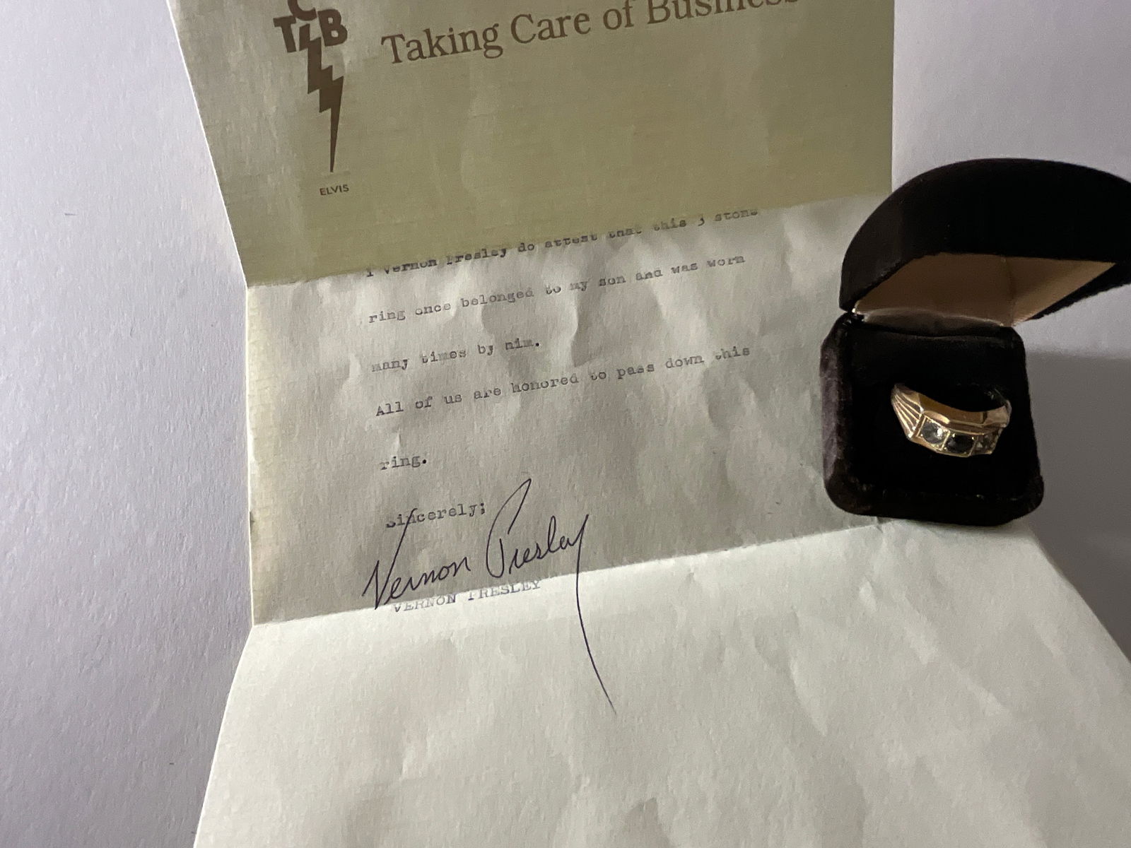 Elvis Presley owned/worn 3 stone ring TCB letter (1 of 2)