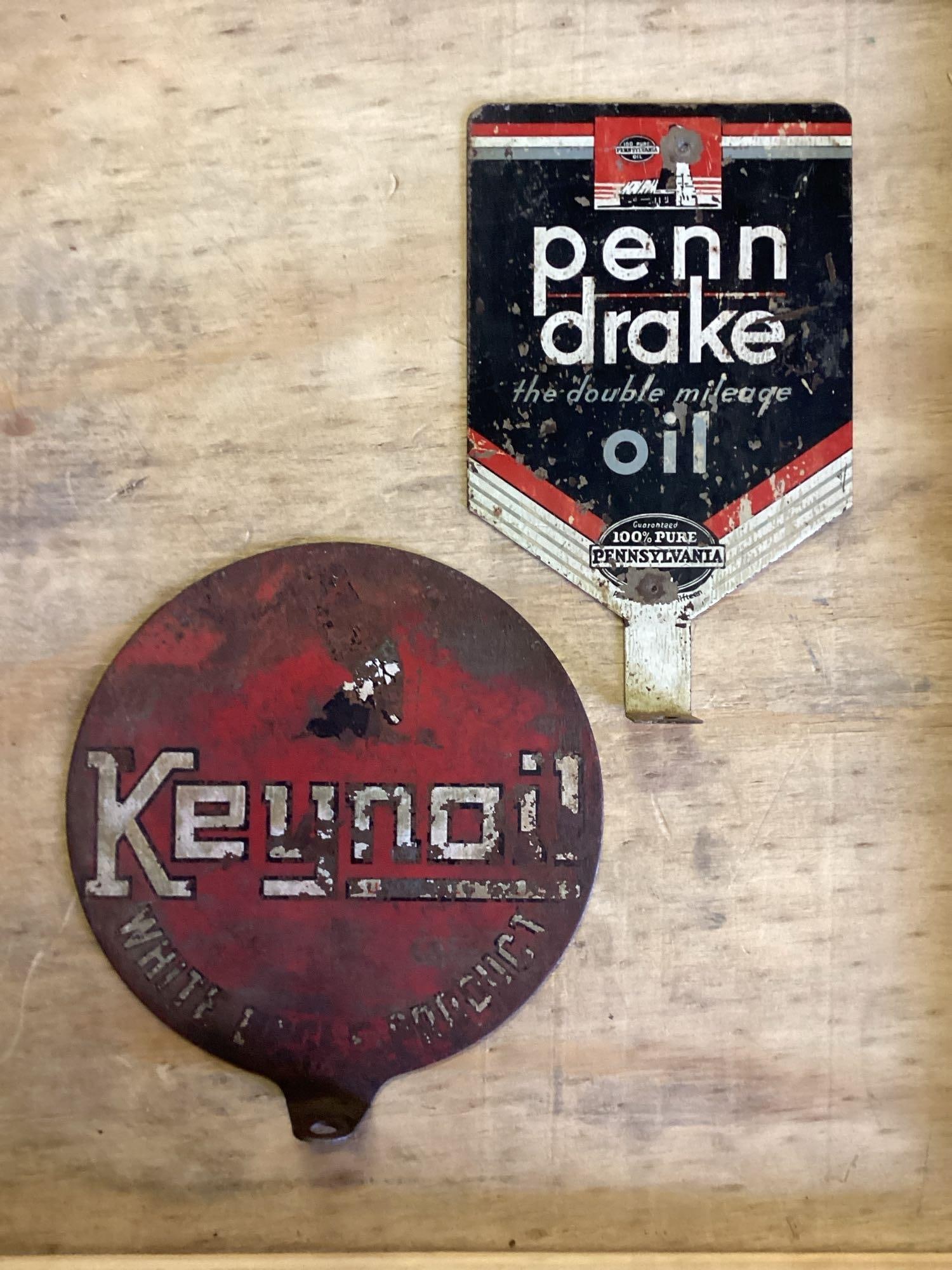 Rare White Eagle Keynoil and Penn Drake Lubester Signs (1 of 2)