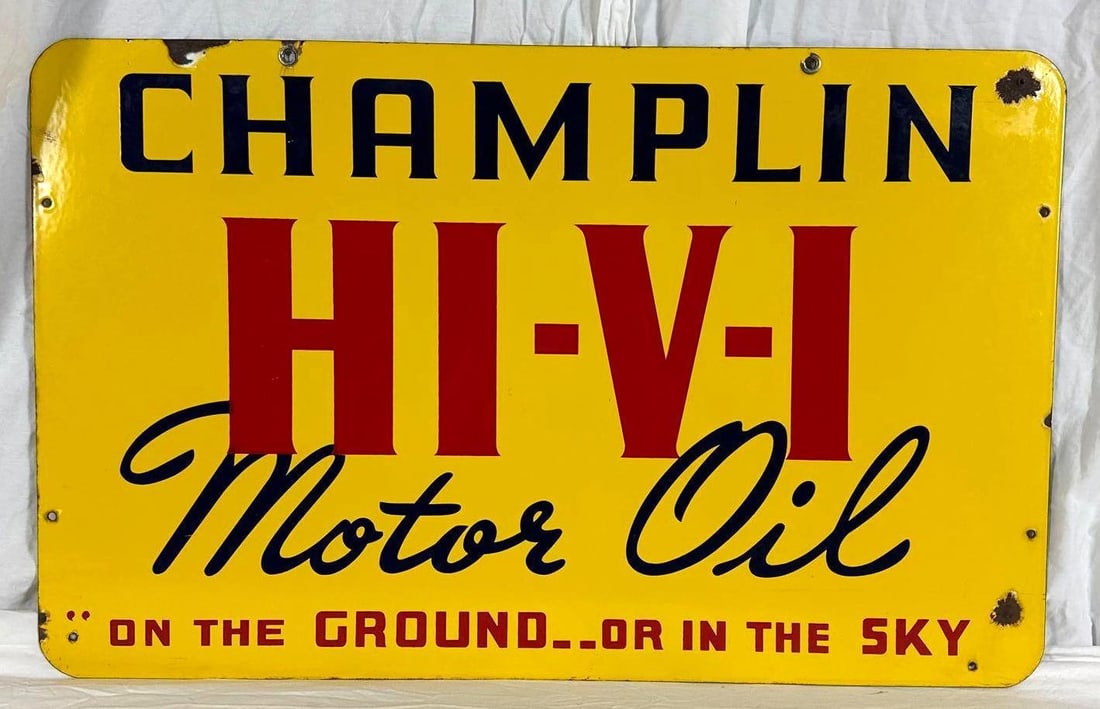 Champlin Hi-Vi Motor Oil Double Sided Porcelain Sign (1 of 2)