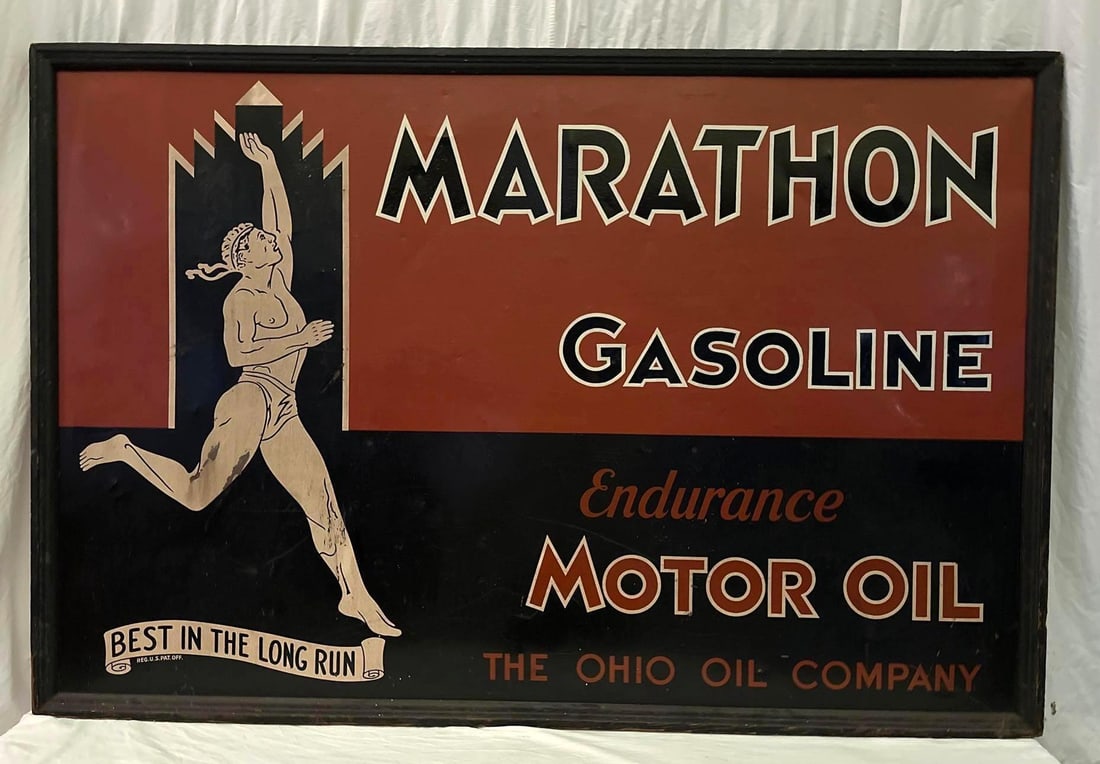 1920's Marathon Gasoline and Motor Oil Sign (1 of 8)