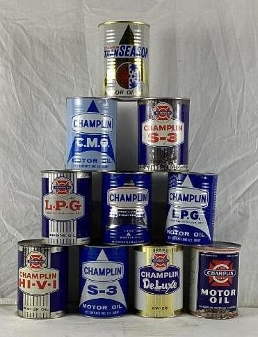 (10) Different Champlin Quart Oil Cans (1 of 2)