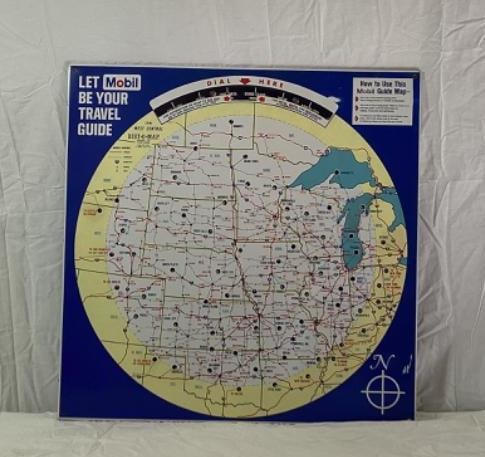Mobil Mileage Dial Chart Metal Sign: Mobil Mileage Dial Chart Metal Sign. Fantastic condition with bright color and minimal wear. Very cool sign measures 28x28.
