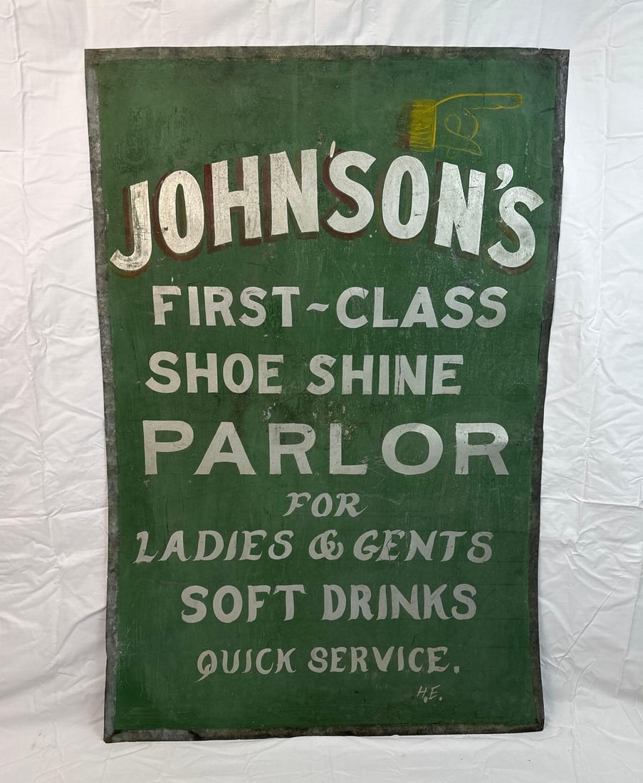 JOHN'SON'S First Class Shoe Shine Parlor Double Sided Sign (1 of 2)