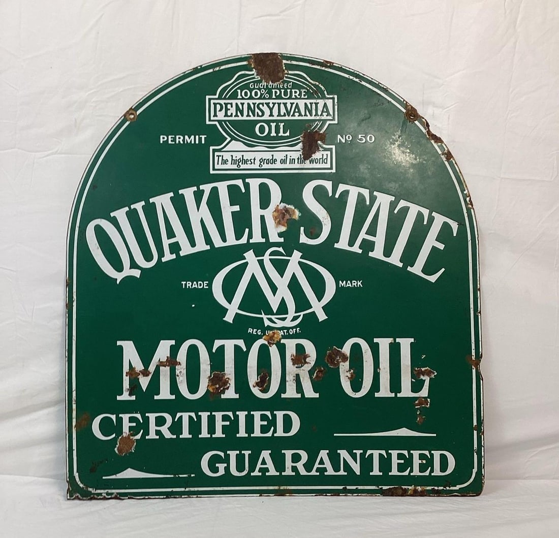 Early Quaker State Tombstone Porcelain Sign (1 of 6)