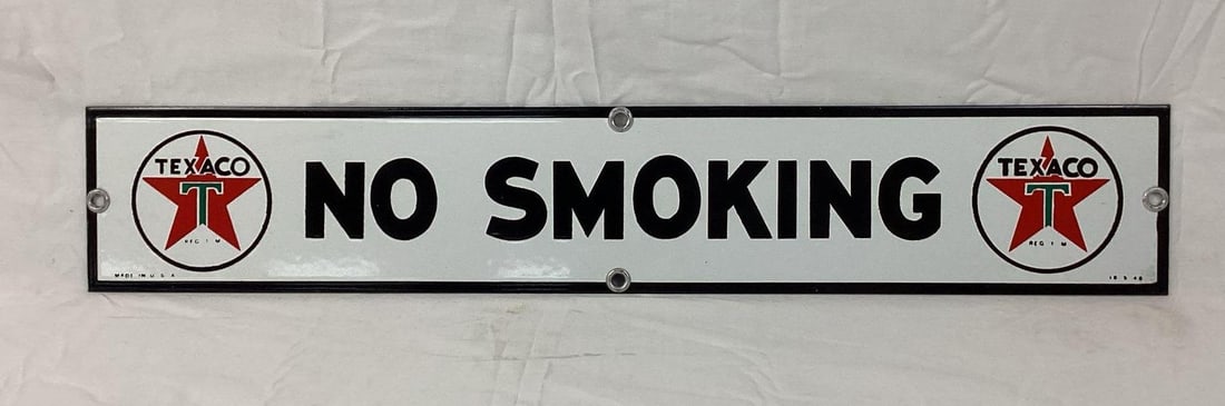 1946 Texaco No Smoking Porcelain Sign w/ Two Logos (1 of 4)