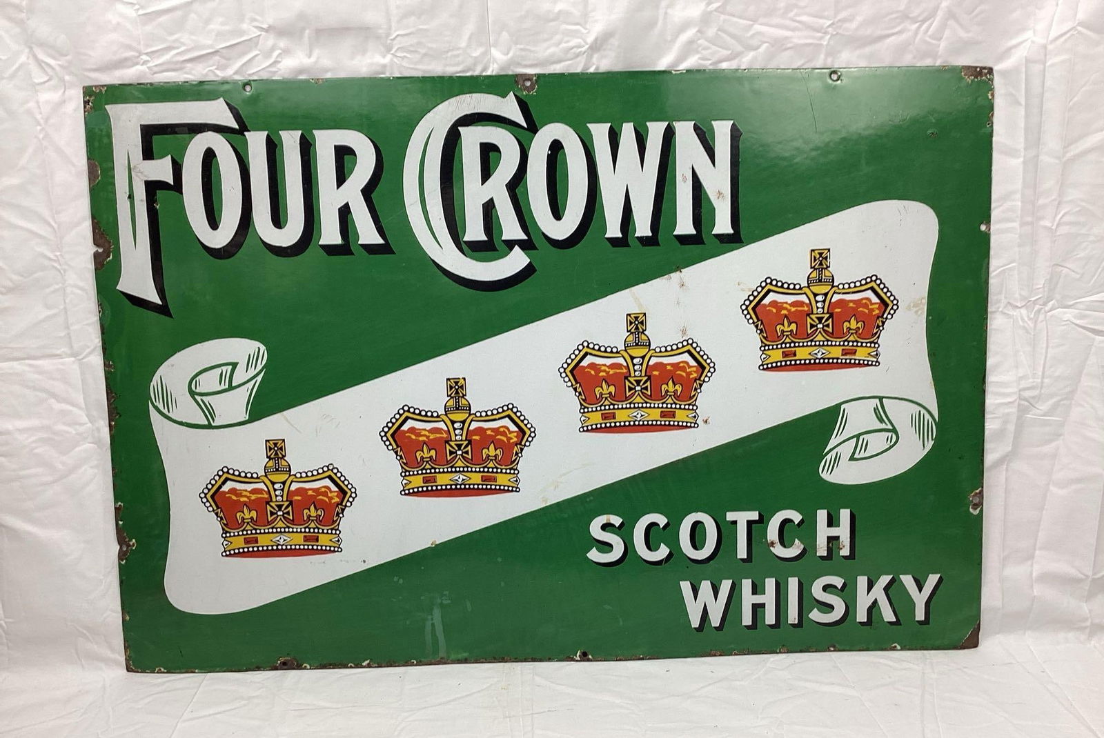 Porcelain Four Crown Scotch Whiskey Sign (1 of 3)