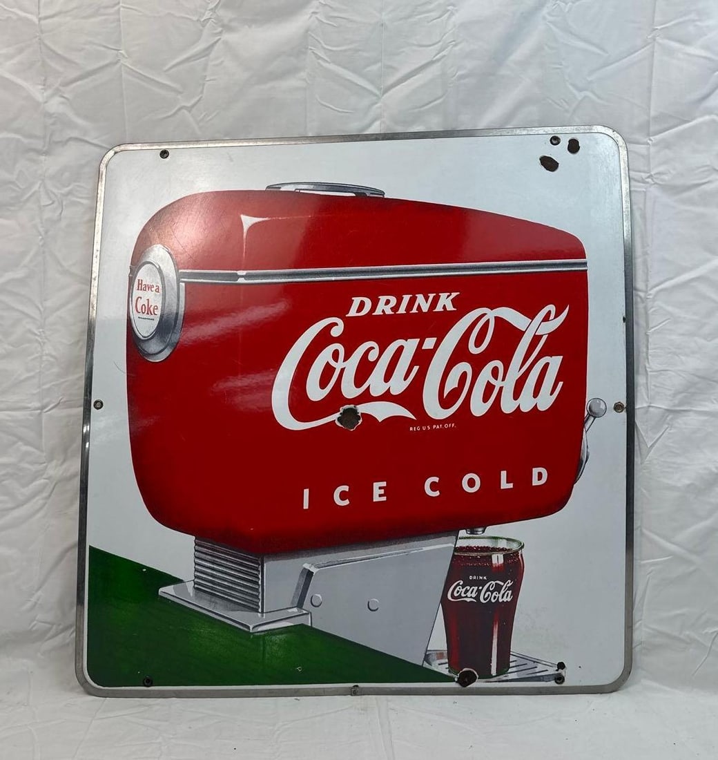 1950's Porcelain Coca-Cola Fountain Sign w/ Green Counter (1 of 2)