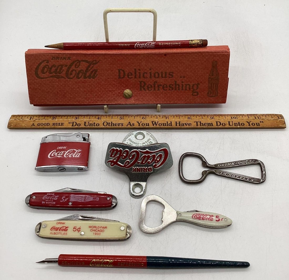 Coca-Cola Bottle Openers, Pencil Boxes, Lighter and Ruler (1 of 7)