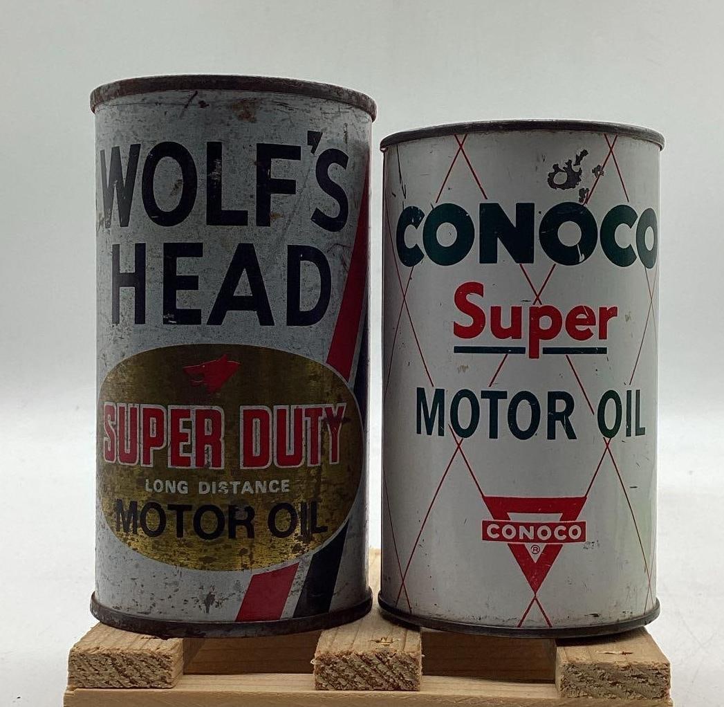Conoco and Wolf's Head Mini Coin Banks: Conoco and Wolf's Head Mini Coin Banks. Measures 3 3/4 x 2 each