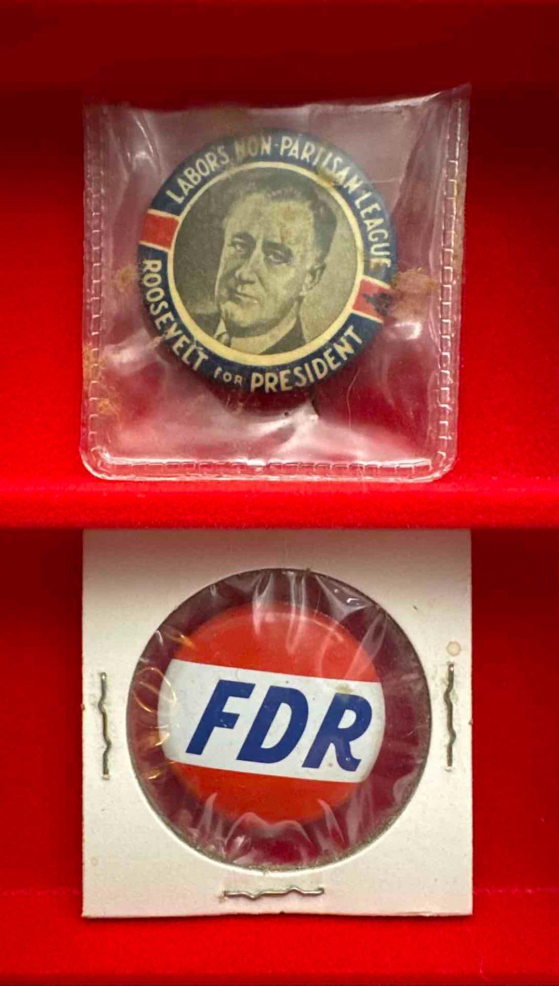 Two Franklin Delano Roosevelt Celluloid Pinbacks (1 of 2)