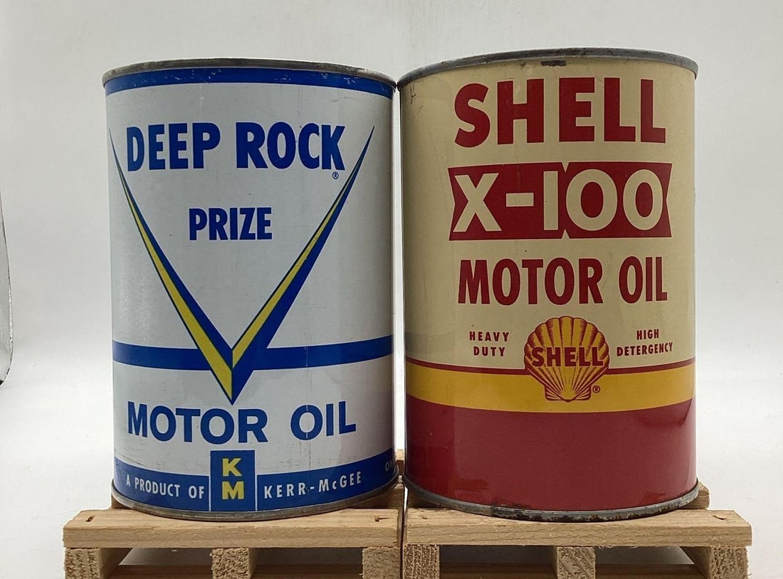 Shell X-100 and Deep Rock Prize Quart Oil Cans (1 of 6)