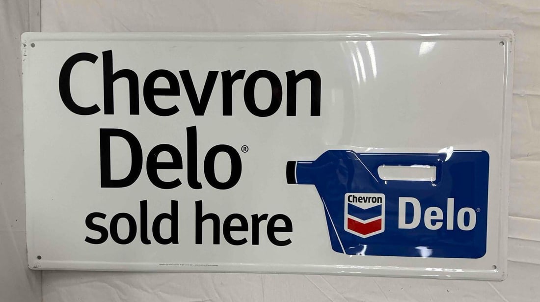 NOS Chevron Delo Metal Embossed Sign (1 of 2)