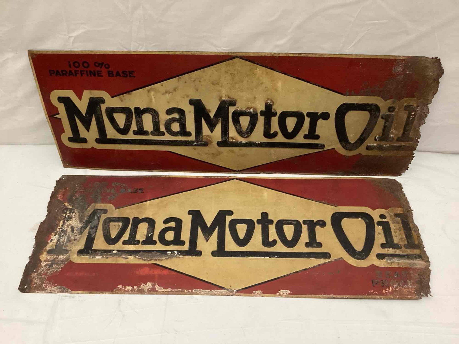 Two Mona Motor Oil Tin Tacker Signs (1 of 2)