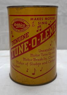 Tune-O-Lene Quart Oil Can: Tune-O-Lene quart oil can from the Hobb?Swetnam?Company of Wichita Falls, Texas.? Reads "Makes Motors Sing" and features musical notes. Full quart presents with nice color and some wear.