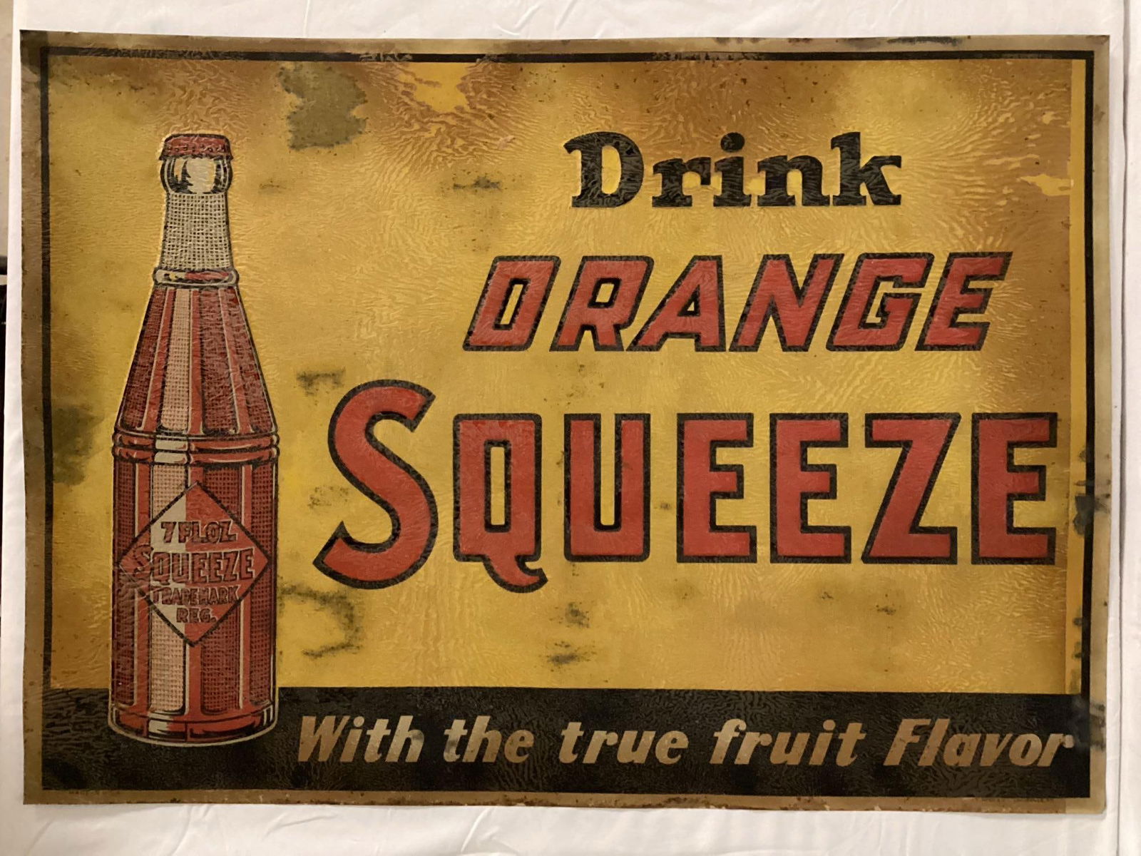 Drink Orange Squeeze Embossed Sign w/ Bottle (1 of 5)
