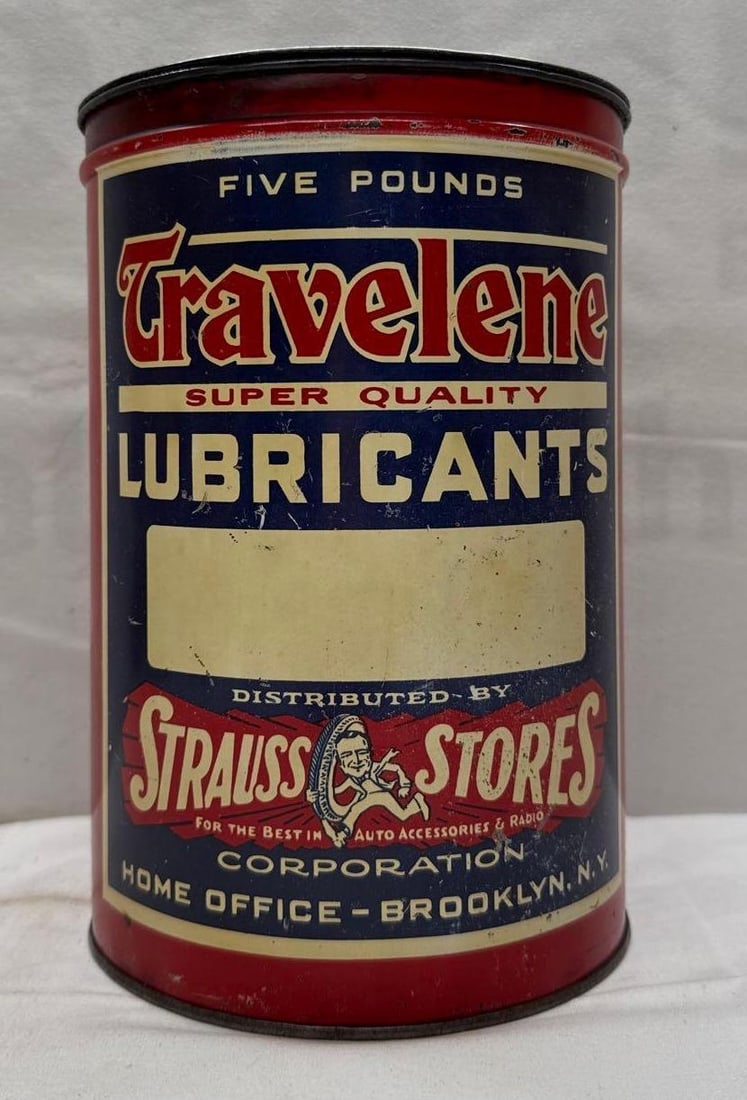Traveler's Five Pound Grease Can w/ Running Man and Tire (1 of 6)