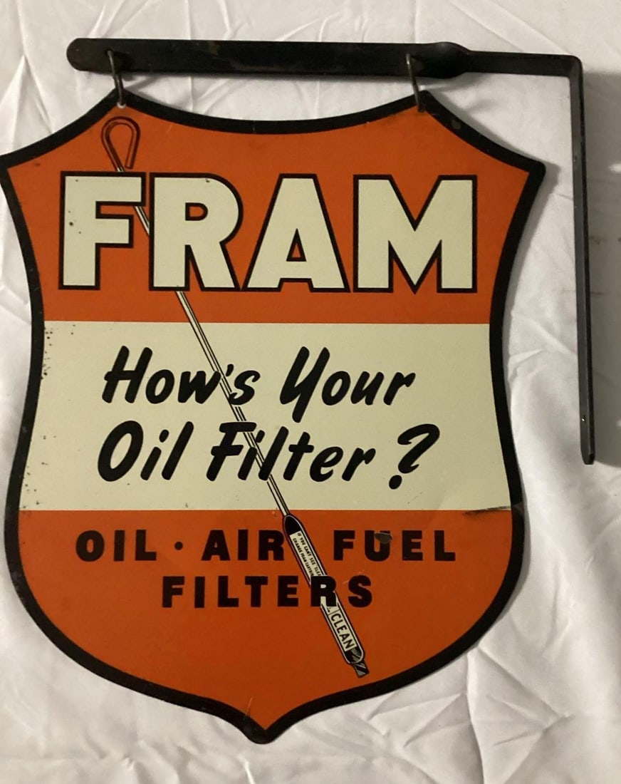 Fram Die-Cut Shield Sign w/ Original Bracket (1 of 3)