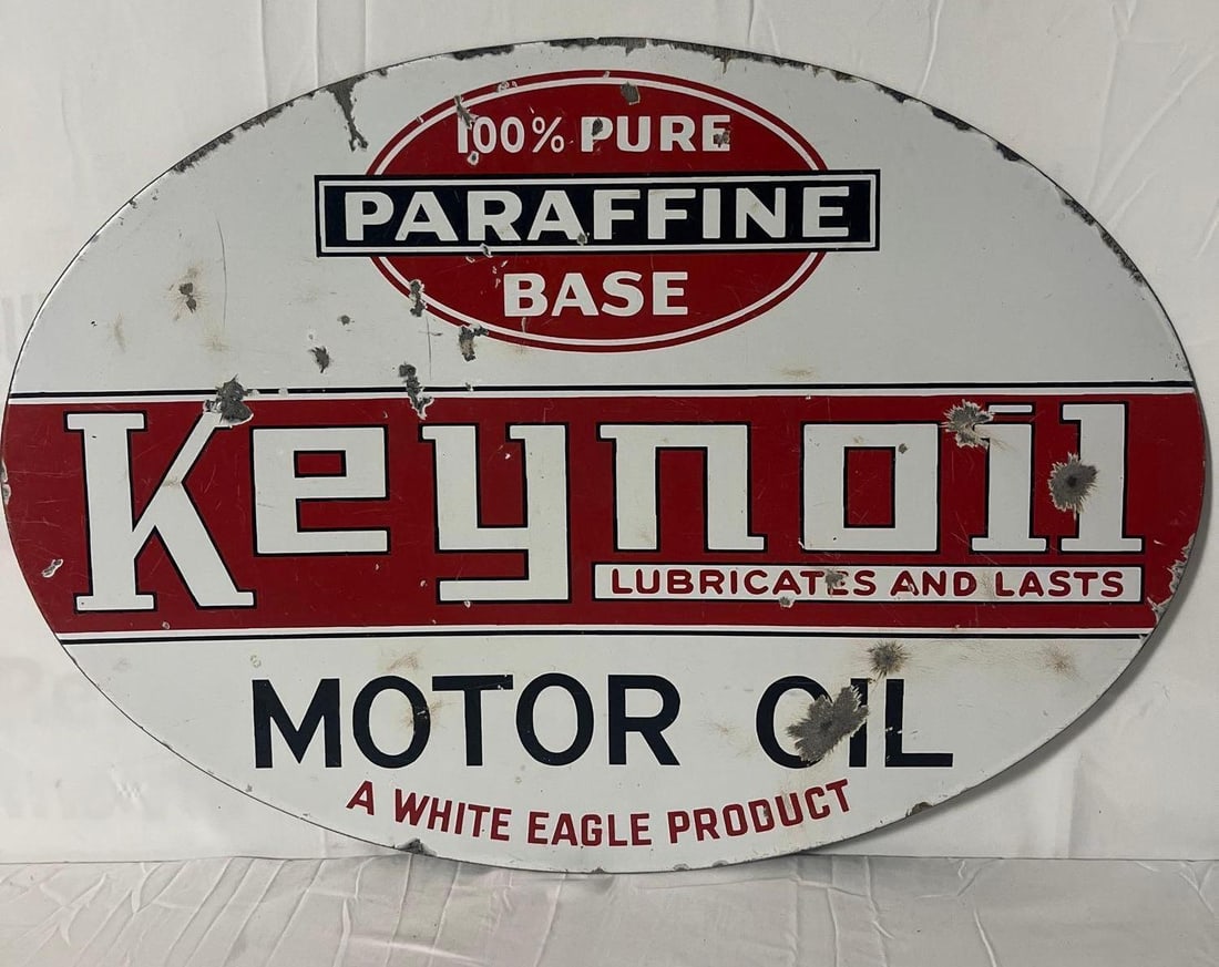 1920's Keynoil Oval Porcelain Curb Sign (1 of 5)