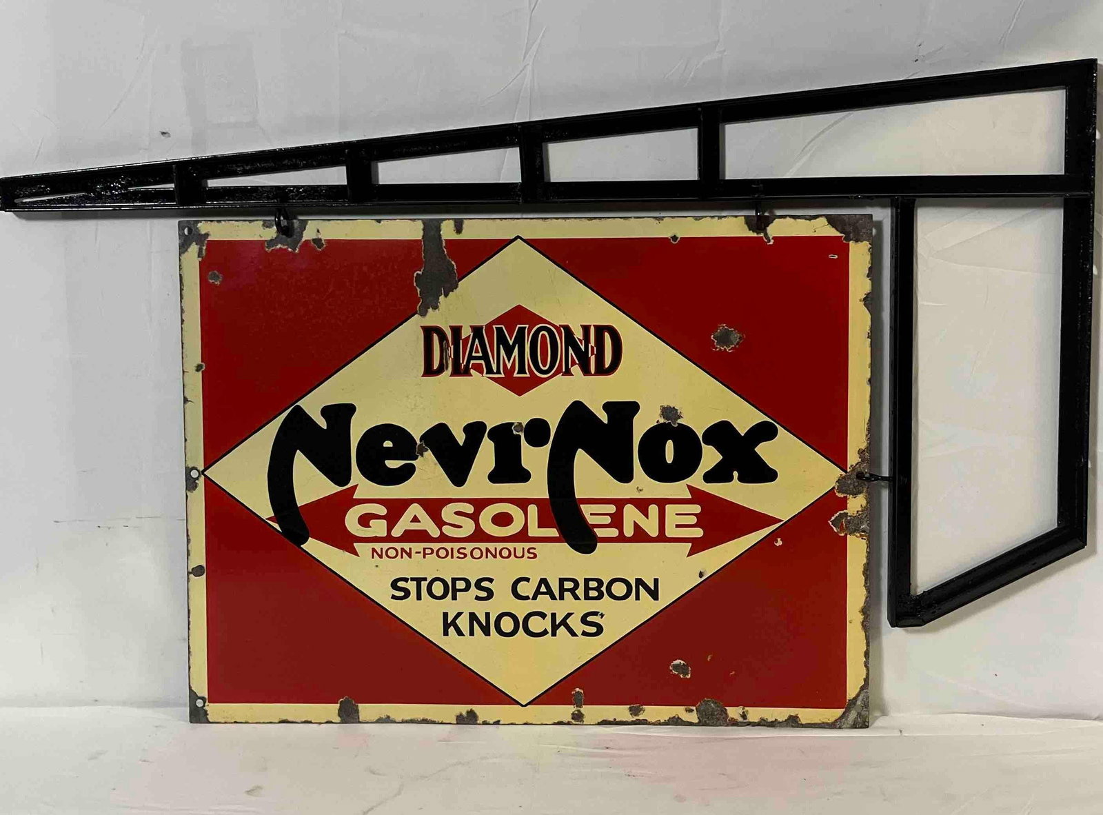 1920's Diamond Nevr Nox Gasoline Porcelain Sign (1 of 5)