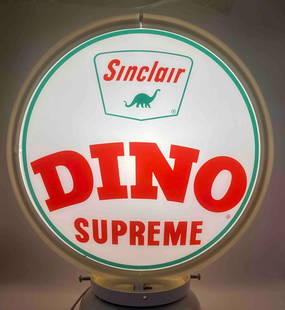 Sinclair Dino gasoline pump globe.  Two nice lenses with strong color and no chips or cracks mounted: Sinclair Dino gasoline pump globe. Two nice lenses with strong color and no chips or cracks mounted in a new CAPCO body.