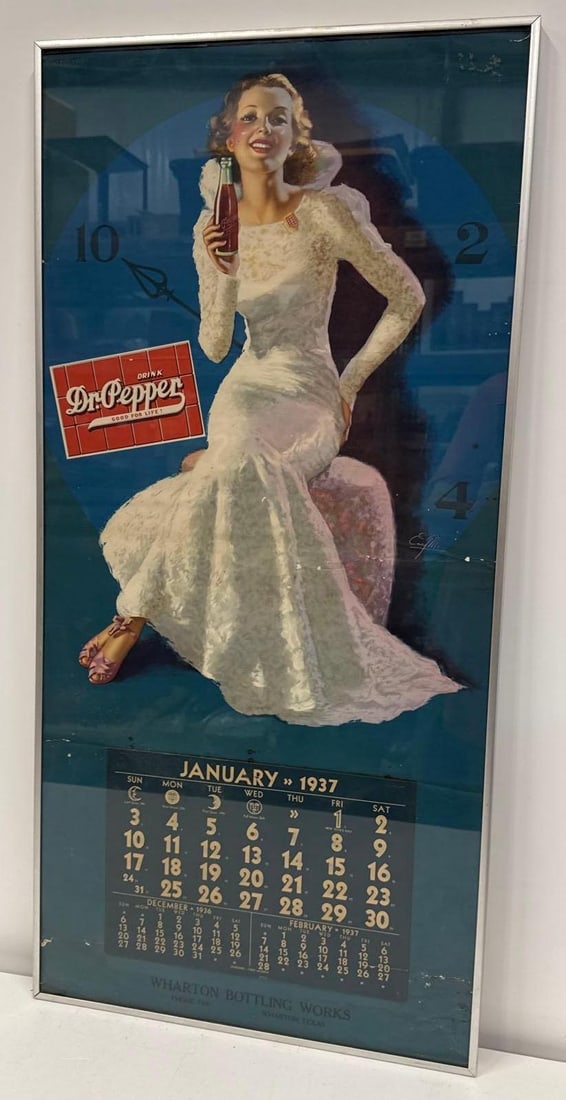 1937 Dr Pepper "Earl Moran" Framed Calendar Wharton, Texas - 6