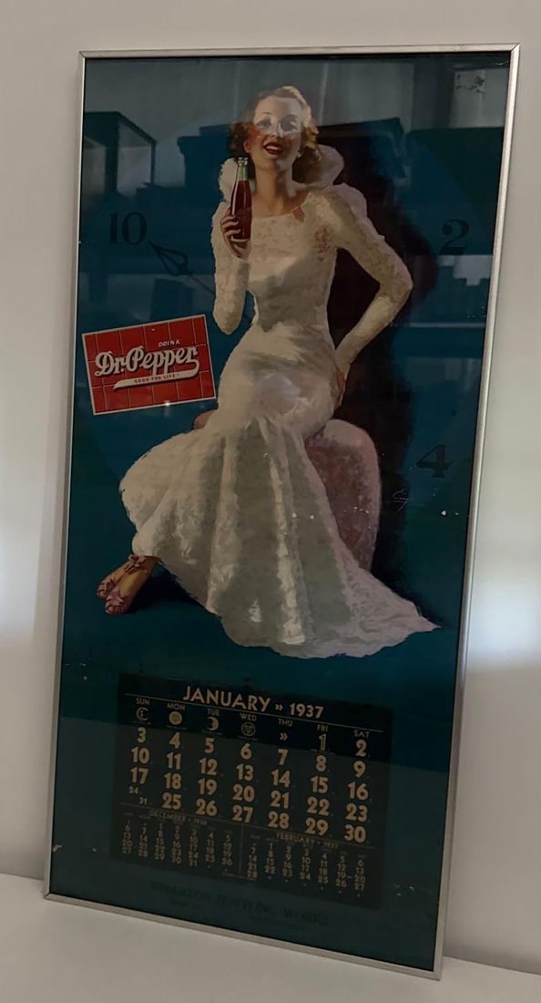 1937 Dr Pepper "Earl Moran" Framed Calendar Wharton, Texas - 7