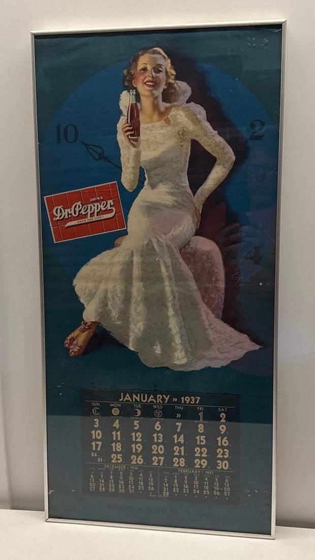 1937 Dr Pepper "Earl Moran" Framed Calendar Wharton, Texas - 8