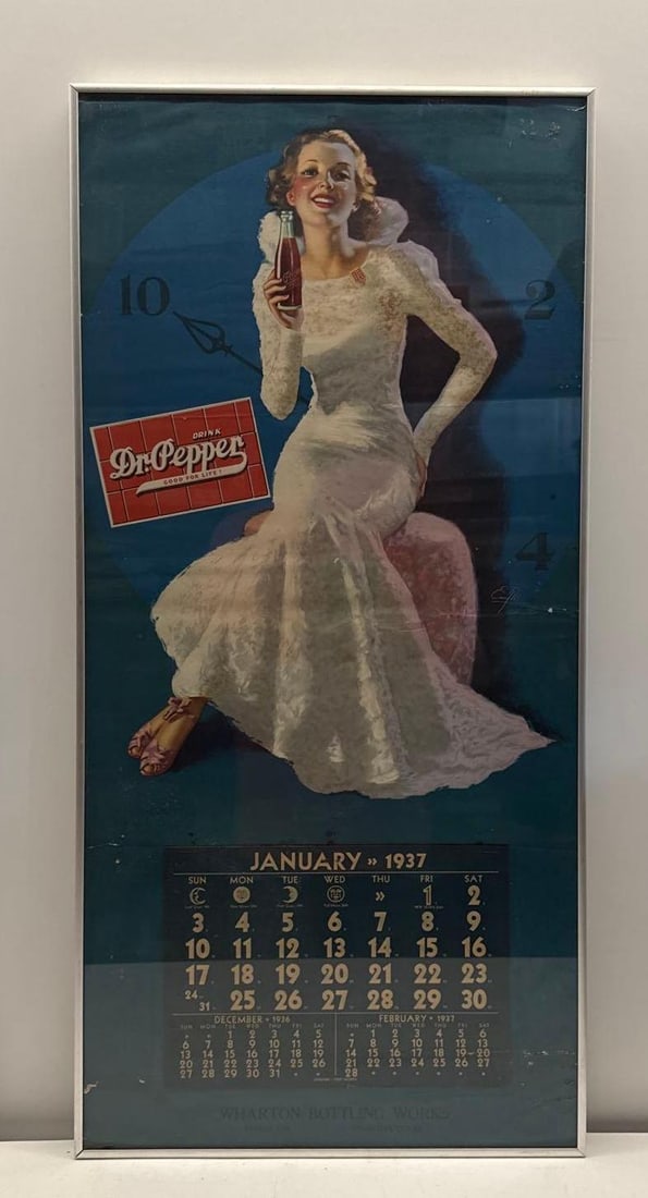 1937 Dr Pepper "Earl Moran" Framed Calendar Wharton, Texas - 9