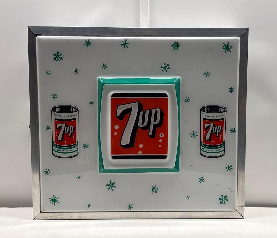 7up Embossed Lexan Lighted Sign w/ Two Cans - 2